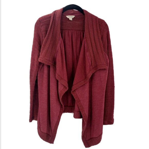Lucky Brand waterfall sweater cardigan women's large burgundy red open front - Picture 1 of 5